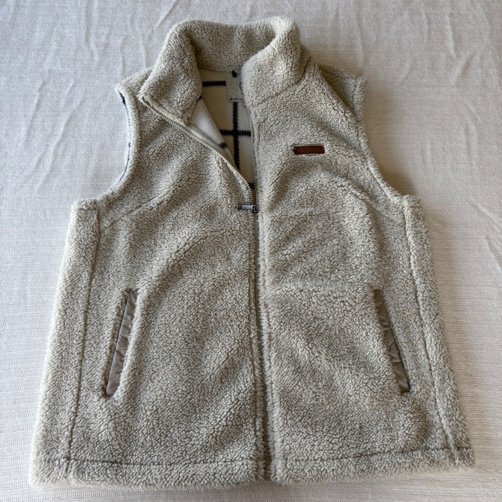 Sage Collective Cream Sherpa Fleece Full Zip Vest Plaid Lined Womens Medium